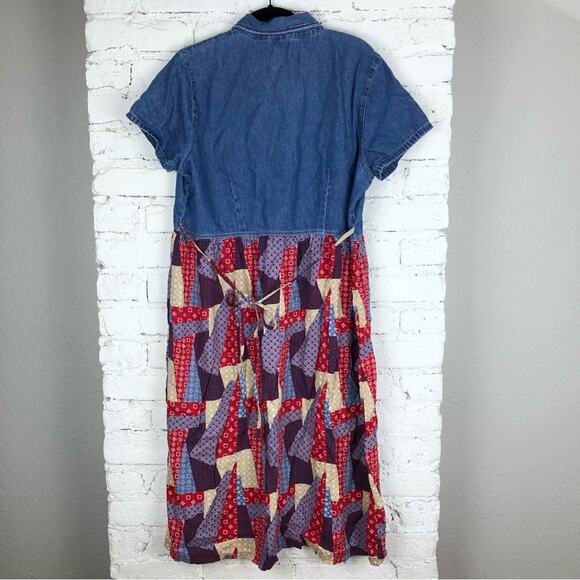 Vintage 90’s Denim Patchwork Quilt Maxi Dress - Picture 2 of 6